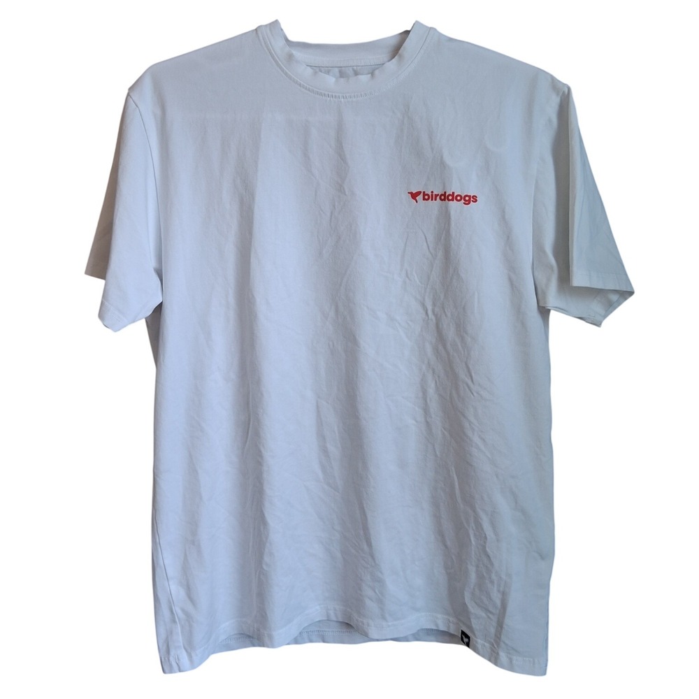 birddogs Blue‎ Flower Bird SS White Tshirt Size Large Golf EUC